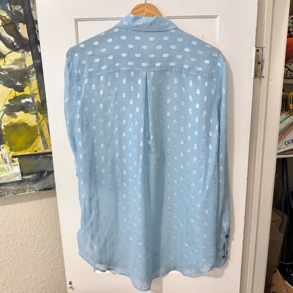 Equipment essential semi-sheer long sleeve metallic fil coupé blouse L - Picture 4 of 14